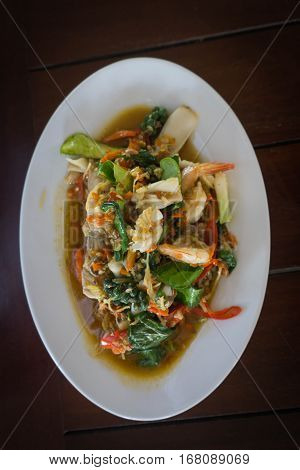 Mixed seafood stir fried spicy / Thailand street food