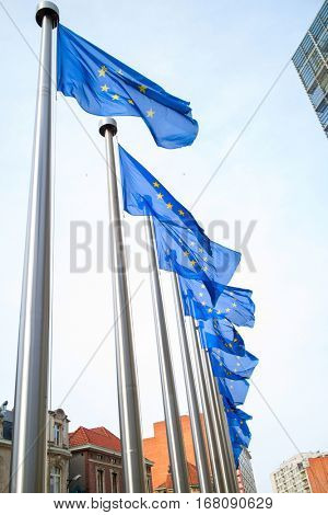 Flags in front of the EU Commission building
