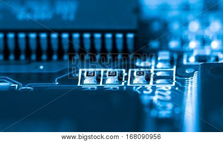 Electronic circuit board. CPU and memory chips