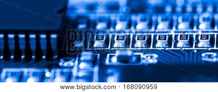 Electronic circuit board. CPU and memory chips