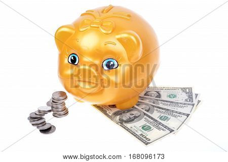 Saving concept of US dollars and coins
