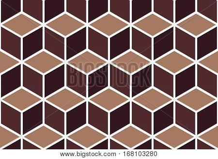 Vector geometric chocolate cubes pattern, abstract seamless background. Optical illusion.