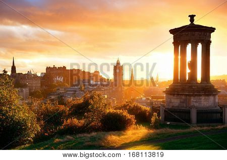 Edinburgh city skyline viewed from Calton Hill. United Kingdom.