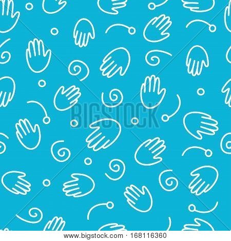 Vector seamless pattern with hands. Blue background