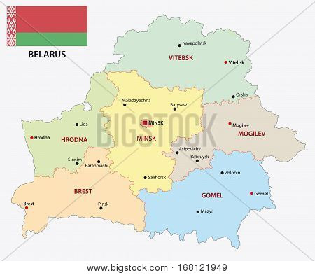 Belarus administrative and political vector map with flag