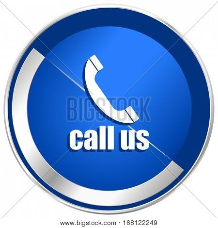 Call us silver metallic web and mobile phone vector icon in eps 10.