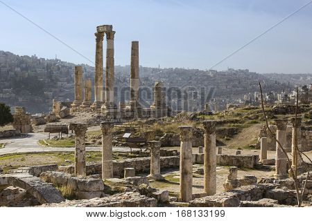 The ruins of the ancient citadel in Amman, Jordan