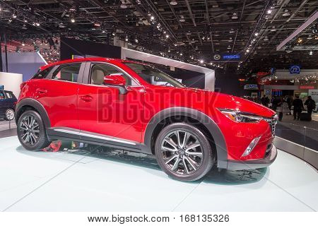 DETROIT MI/USA - JANUARY 13 2015: Mazda CX-3 at the North American International Auto Show (NAIAS) one of the most influential car shows in the world each year.