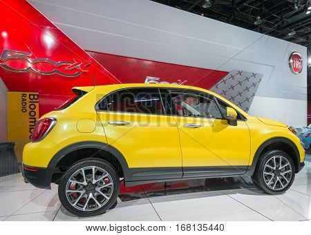 DETROIT MI/USA - JANUARY 13 2015: 2016 Fiat 500X the North American International Auto Show (NAIAS) one of the most influential car shows in the world each year.