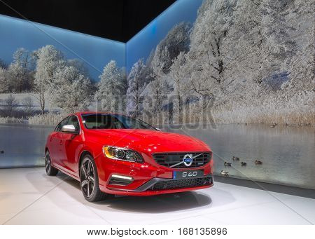 DETROIT MI/USA - JANUARY 13 2015: Volvo S60 car at the North American International Auto Show (NAIAS) one of the most influential car shows in the world each year.