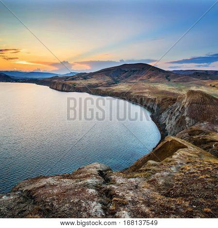 Beautiful seascape. Black Sea coast. beautiful sky Sunset