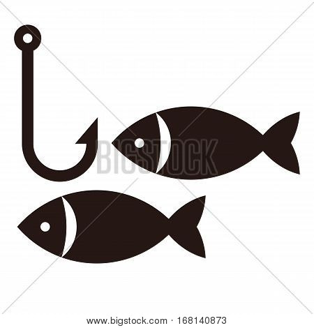 Fishing hook and fishes. Fishing symbol isolated on white background