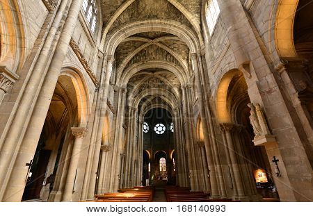 Poissy; France - may 2 2016 : the gothic collegiate church