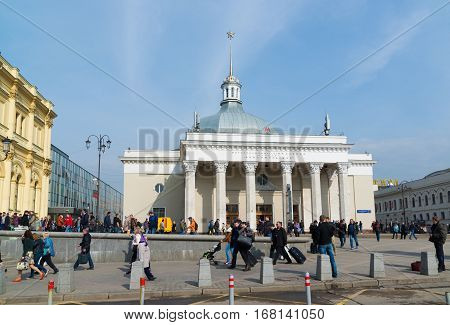 Moscow, Russia - April 14.2016. Leningradsky railway station. Landmark built in 1a 849