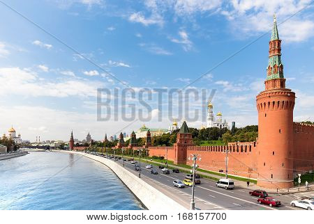 Kremlyovskaya embankment in Moscow view from the river