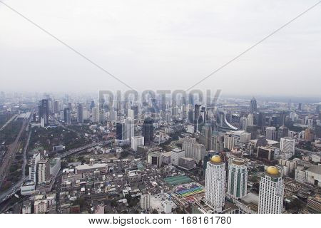The townscape from above in a cloudy awning bores