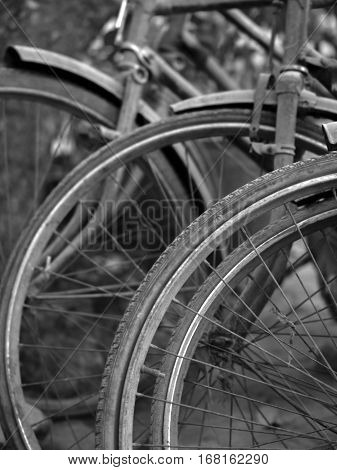 ABSTRACT SHOT OF OLD RUSTY BICYCLE PARTS