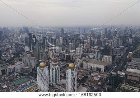 The townscape from above in a cloudy awning bores