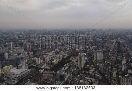 The townscape from above in a cloudy awning bores