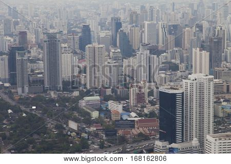 The townscape from above in a cloudy awning bores