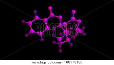 Molecular structure of cocaine for 3D glasses (anaglyph). The compound is strong stimulant mostly used as a recreational drug 3D rendering