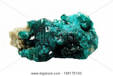 dioptase semigem geode crystals geological mineral isolated