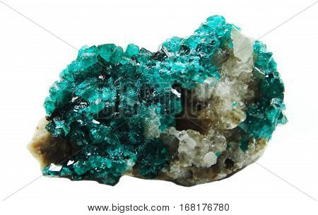 dioptase semigem geode crystals geological mineral isolated