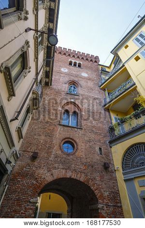 Monza (Brianza Lombardy Italy) : the medieval tower of Teodolinda built in 13th century and situated in via Lambro