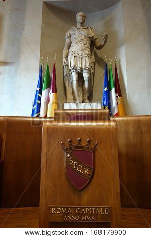 ROME ITALY - JANUARY 29 2017: detail of the Aula Giulio Cesare in the Palazzo Senatorio the seat of Rome Council