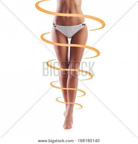 Close-up of thin and beautiful female body. Weight loss, sports, exercising, tan, sun burn concept.