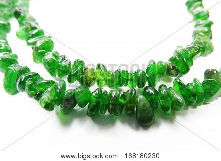 chrome-diopside semigem beads isolated on white background