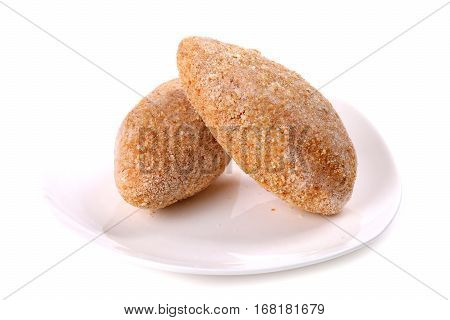 Frozen Ground Meat On A White Plate