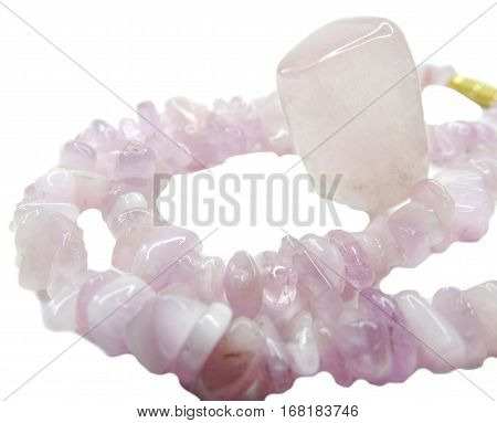 kunzite gemstone beads isolated on white background