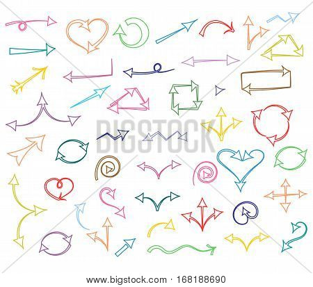 Colorful Hand Drawn Arrows isolated on White.Sketch Style. Prefect for Design. Vector Illustration.