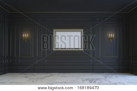 A classic interior is in dark tones. 3d rendering.