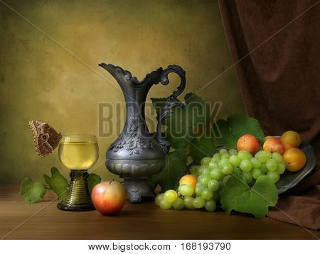Vintage still life with fruit on a table