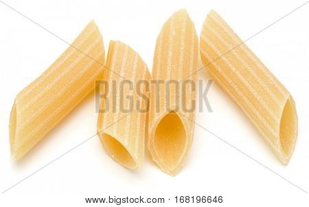 Italian pasta isolated on white background. Pennoni. Penne rigate