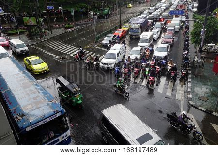 Bangkok Traffic Jam At Petchburi Road