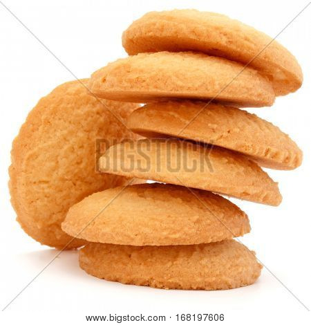 stacked short pastry cookies isolated on white background.