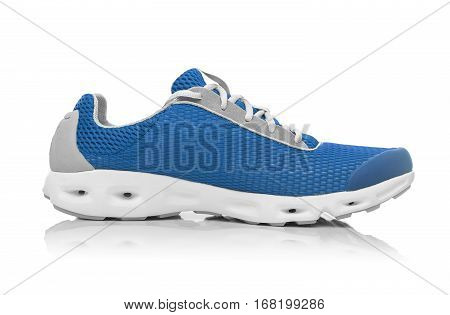 Unbranded modern sneaker isolated on a white background. Blue sneaker.