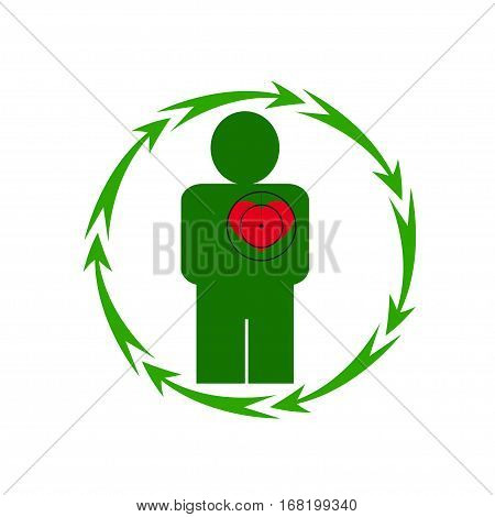 Vector illustration. The emblem logo. The human heart is in danger. Healthy lifestyle. Human. Seven in a circle of arrows. Different colors.
