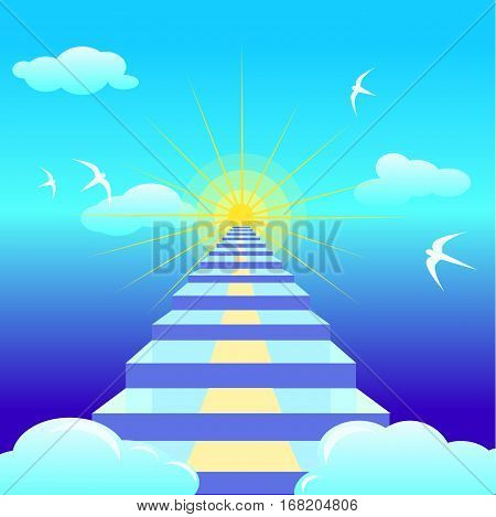 Vector staircase to heaven. Motivating illustration. Sea and nature