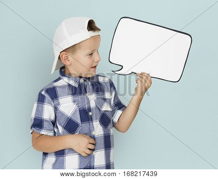 Caucasian Little Boy Holding Chatbox Papercraft