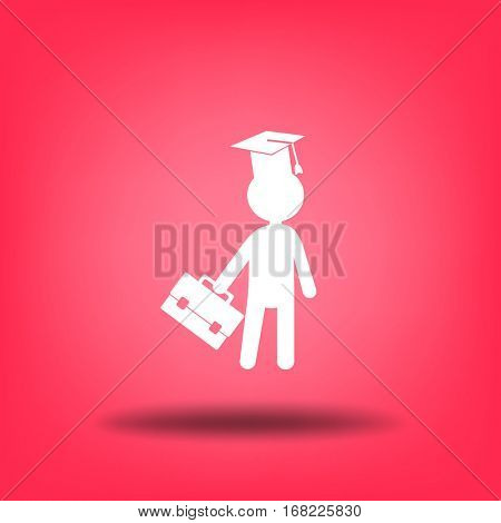 Flat icon. The man in the square academic cap with a briefcase.