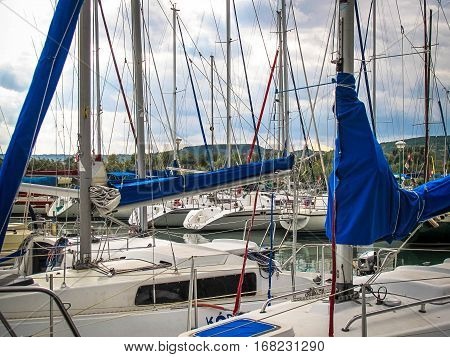 Forest of sailing spars in lake Balaton