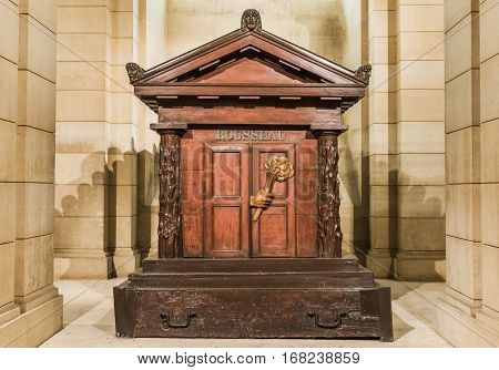 Paris, France - June 2016: Jean-Jacques Rousseau grave in the city Pantheon
