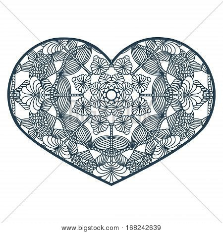 Vector Stencil Lacy Heart With Carved Openwork Pattern. Template