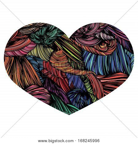 Vivid Ornamental Heart. Ink Drawing Heart With Wave Pattern. Doo