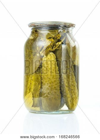 Pickles In Glass Jar Isolated On White