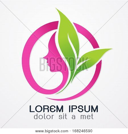 Woman's face in flower leavesLogo Concept for Beauty Salons and Spa.